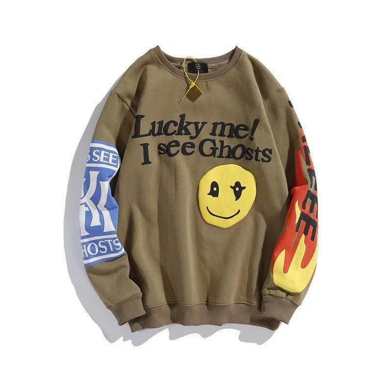 Kanye Kanye Retro Letter Loose Round Neck Sweater