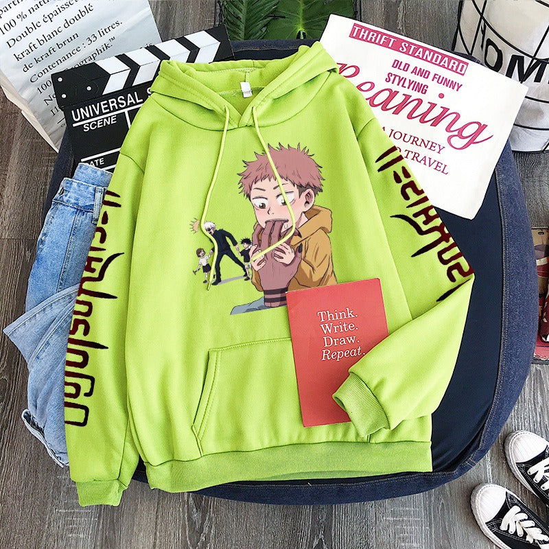 Hoodie Harajuku anime spell battle loose Korean printed men's hoodie