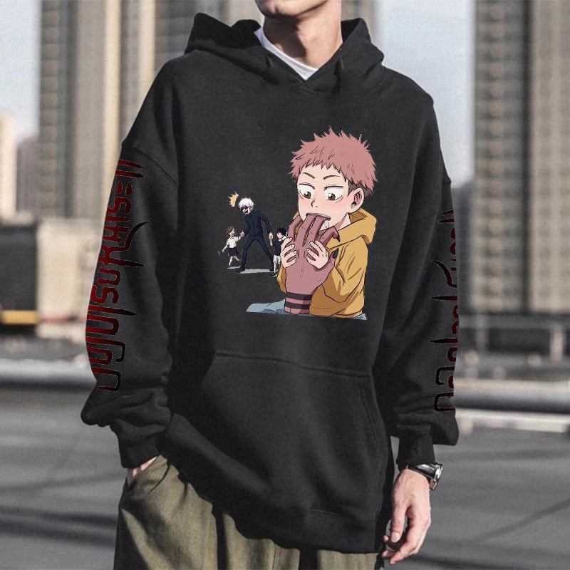 Hoodie Harajuku anime spell battle loose Korean printed men's hoodie