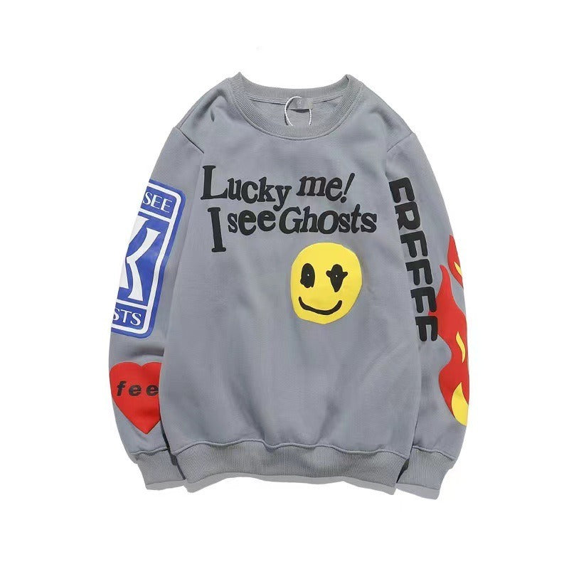 Kanye Kanye Retro Letter Loose Round Neck Sweater