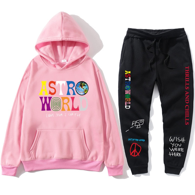 TRAVIS SCOTT ASTROWORLD  HOODIES Letters Print Sweatshirt+Sweatpant  men's Pullover Sweatshirt Hoodie Sports Pants tracksuit men