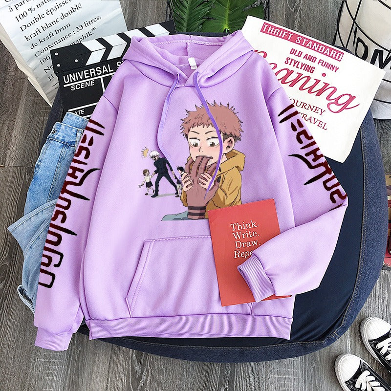 Hoodie Harajuku anime spell battle loose Korean printed men's hoodie