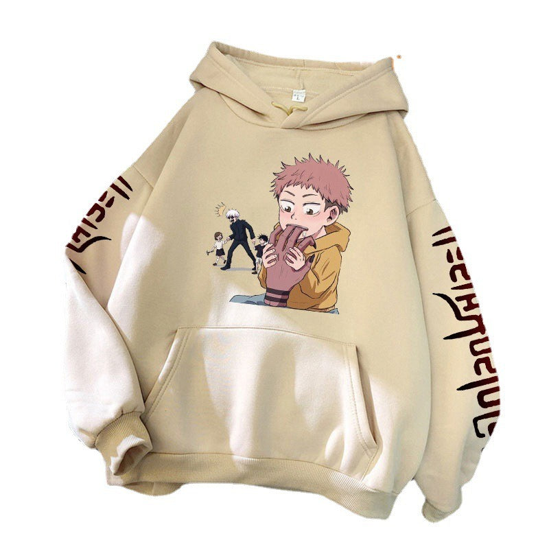 Hoodie Harajuku anime spell battle loose Korean printed men's hoodie